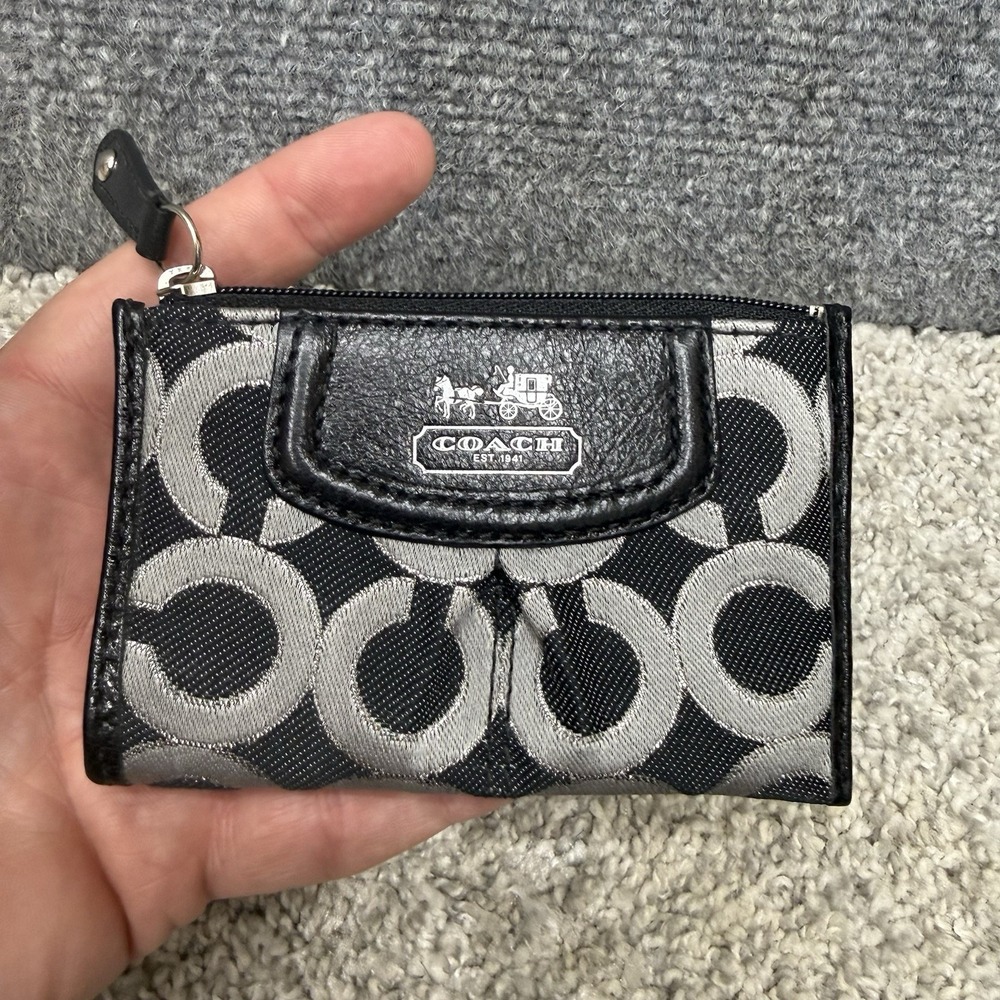 Coach Black Signature mini id case card wallet coin purse pouch - Picture 6 of 8